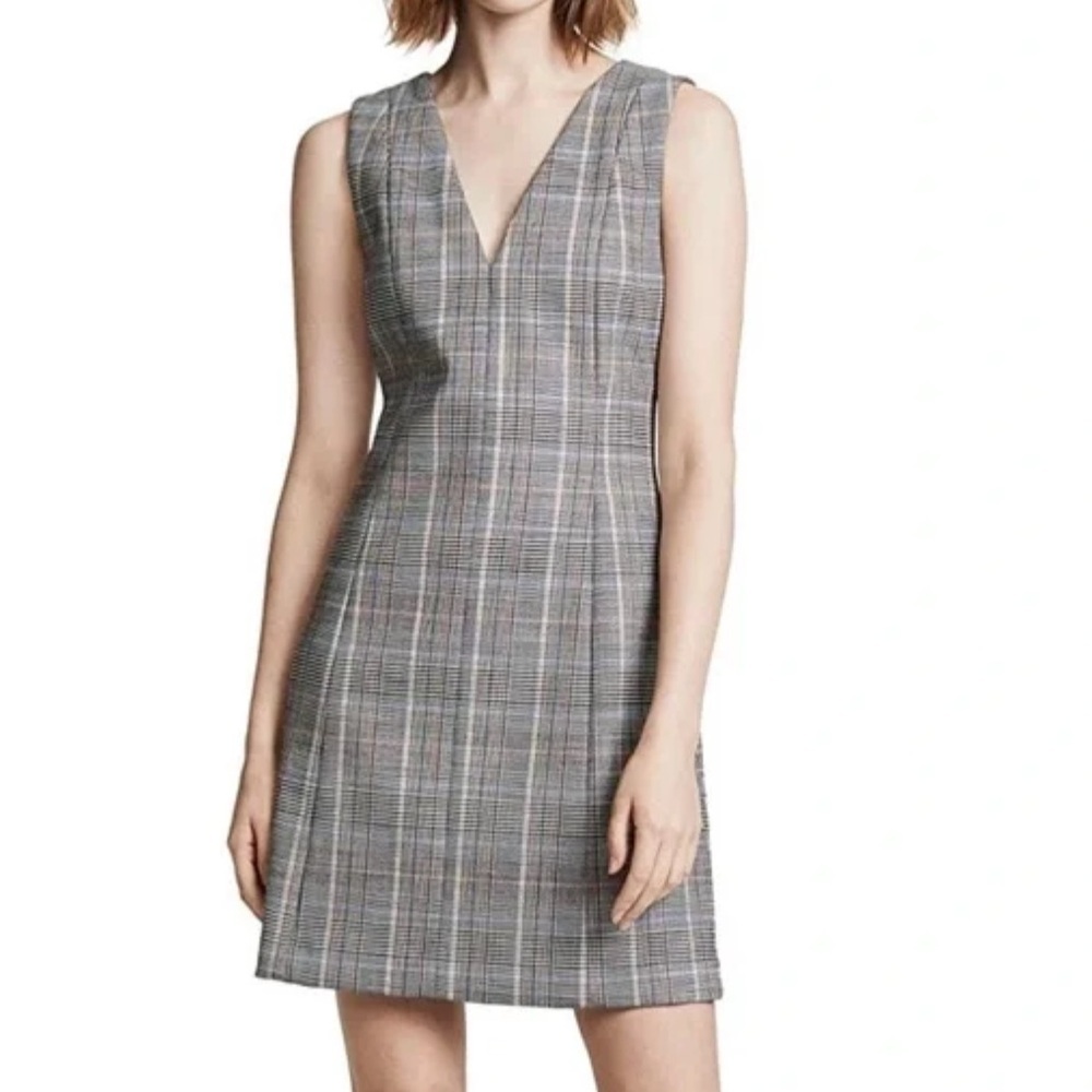 Theory Autumn A Line Mini Plaid Sleeveless Dress Virgin Wool
